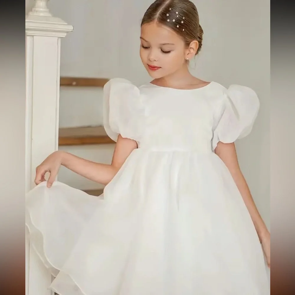 NWT Girl’s Elegant Princess Puff Sleeves Party Dress in Ivory Size 9-10Y
